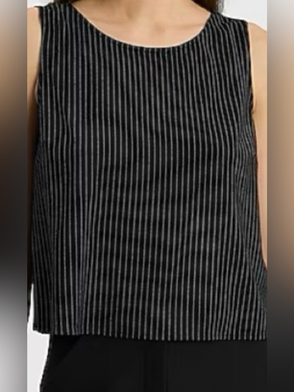 Express Classic Black And White Pinstripe Crewneck Tank Top